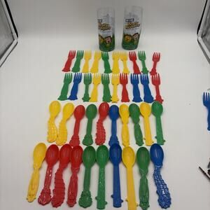 Dixie Krazy Kritters Animal Plastic Utensils 40 pc Forks Spoons Primary Colors